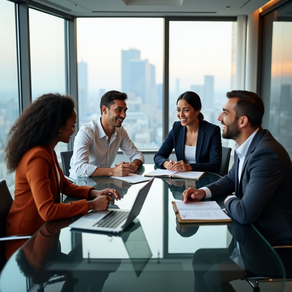Diverse group of adults engaged in a learning discussion in a modern setting