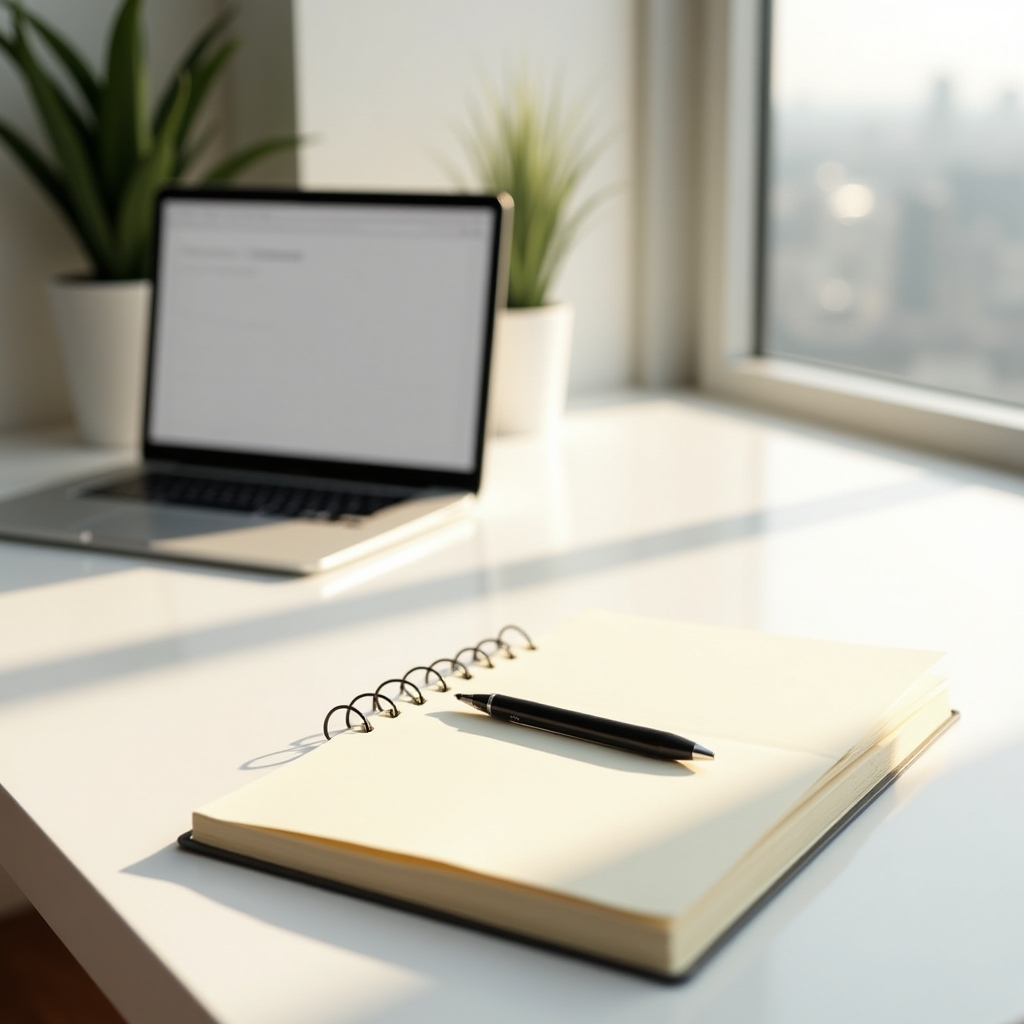 Clean workspace with notebook and pen ready for a new learning session
